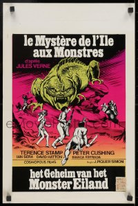 9z524 MYSTERY ON MONSTER ISLAND Belgian 1981 Terence Stamp, Peter Cushing, cool comic book art!