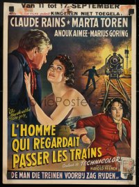 9z536 PARIS EXPRESS Belgian 1954 different railroad art of Claude Rains & temptress Marta Toren!
