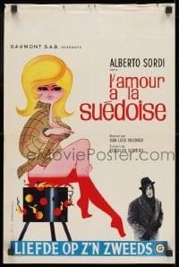 9z579 TO BED OR NOT TO BED Belgian 1964 cool artwork of Alberto Sordi & smiling women!