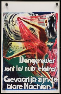 9z593 WITCH Belgian 1952 art of sexy naked woman dancing in moonlight, Finnish horror!