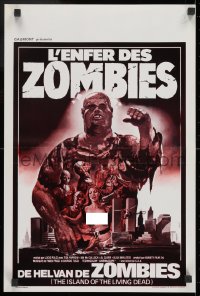 9z598 ZOMBIE Belgian 1986 Lucio Fulci's Zombi 2, cool art of zombie horde heading to city!
