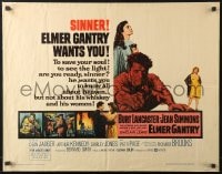 9z844 ELMER GANTRY style B 1/2sh 1960 Burt Lancaster, Jean Simmons, Shirley Jones & Patti Page!