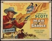9z898 MAN IN THE SADDLE 1/2sh 1951 cowboy Randolph Scott in western action, white title!