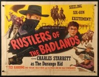9z932 RUSTLERS OF THE BADLANDS 1/2sh 1944 Charles Starrett, Tex Harding, Dub Taylor, cool cowboy art!