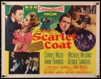 9z940 SCARLET COAT style A 1/2sh 1955 romantic art of Cornel Wilde & Anne Francis, John Sturges directed!