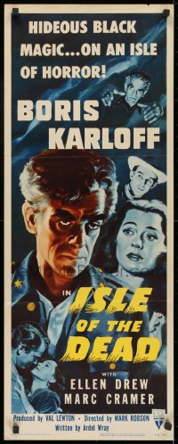 9z092 ISLE OF THE DEAD insert R1953 Boris Karloff, hideous black magic on an isle of horror!