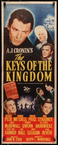 9z094 KEYS OF THE KINGDOM insert 1944 Gregory Peck, Vincent Price, Thomas Mitchell, Roddy McDowall!