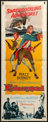 9z095 KIDNAPPED insert 1960 Walt Disney, art of swashbucklers Peter Finch & James MacArthur!