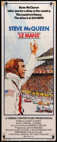 9z099 LE MANS insert 1971 classic Tom Jung artwork of race car driver Steve McQueen waving at fans!
