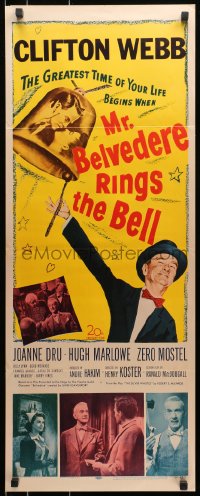 9z123 MR. BELVEDERE RINGS THE BELL insert 1951 artwork of Clifton Webb winking at lovers!