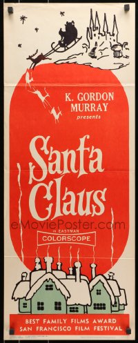 9z145 SANTA CLAUS awards insert 1960 wonderful Christmas artwork of Santa Claus and village!