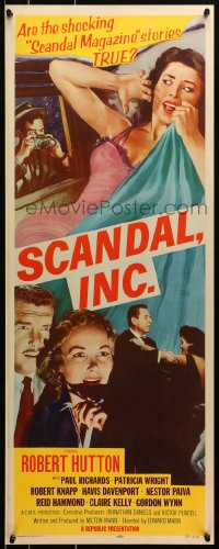 9z147 SCANDAL INC. insert 1956 Robert Hutton, art of paparazzi photographing sexy woman in bed!
