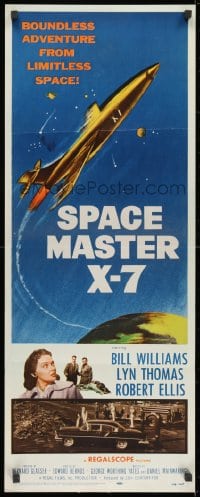 9z160 SPACE MASTER X-7 insert 1958 satellite terror strikes the Earth, cool art of rocket ship!