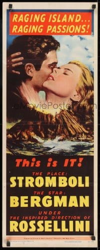 9z166 STROMBOLI insert 1950 Ingrid Bergman, directed by Roberto Rossellini, cool volcano art!