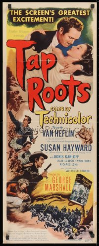 9z172 TAP ROOTS insert 1948 art of Susan Hayward, Van Heflin & Native American Boris Karloff!
