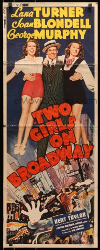 9z187 TWO GIRLS ON BROADWAY insert 1940 Lana Turner, Joan Blondell & George Murphy in New York!
