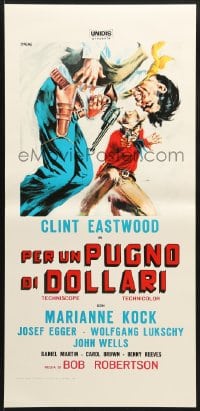 9z267 FISTFUL OF DOLLARS Italian locandina R1970s Sergio Leone classic, Tealdi art of Clint Eastwood!