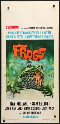 9z277 FROGS Italian locandina 1972 Sciotti art of man-eating amphibian w/hand hanging from mouth!