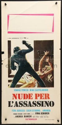 9z326 NUDE PER L'ASSASSINO Italian locandina 1975 wild art of bound naked blonde about to be stabbed!