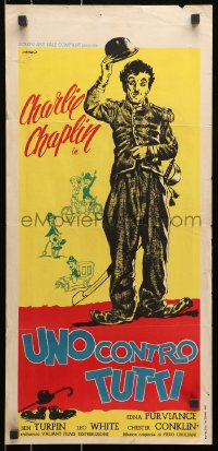 9z328 ONE AGAINST ALL Italian locandina 1962 different Casaro art of Charlie Chaplin as The Tramp!