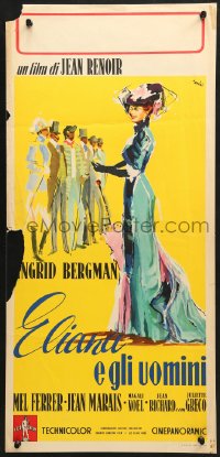 9z330 PARIS DOES STRANGE THINGS Italian locandina 1957 Jean Renoir, great Brini art of Ingrid Bergman!