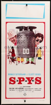 9z359 SPYS Italian locandina 1974 wacky cartoon art of Elliott Gould & Donald Sutherland!