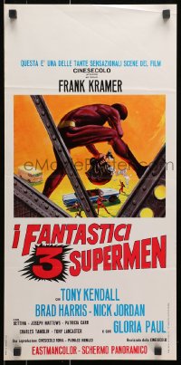 9z375 THREE FANTASTIC SUPERMEN Italian locandina 1967 cool woman superhero art by Rodolfo Gasparri!