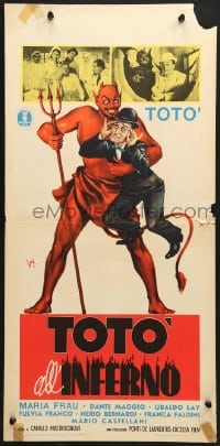 9z377 TOTO IN HELL Italian locandina 1955 Camillo Mastrocinque's Toto All'inferno, art of devil!