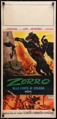 9z399 ZORRO IN THE COURT OF SPAIN Italian locandina 1962 action art of masked hero on rearing horse!