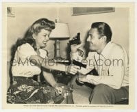 1a318 FRANCES LANGFORD/JON HALL 8.25x10 still 1944 they're playing with pistols in hotel room!
