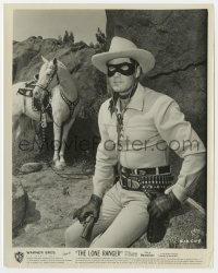 1a539 LONE RANGER 8x10 still 1956 great c/u of masked Clayton Moore with gun by his horse Silver!