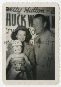 1a754 ROY ROGERS/DALE EVANS 2.5x3.5 photo 1950s she's holding doll by chuck wagon on studio lot!