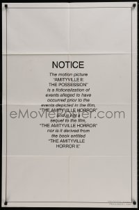 1b069 AMITYVILLE II teaser 1sh 1982 The Possession, special notice, looks like legal trouble!