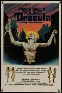 1b071 ANDY WARHOL'S DRACULA 1sh R1976 cool art of vampire Udo Kier as Dracula by Barr!