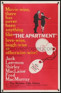 1b079 APARTMENT 1sh 1960 Billy Wilder, Jack Lemmon, sexy Shirley MacLaine, cool key-in-lock art!