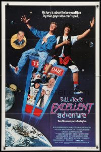 1b125 BILL & TED'S EXCELLENT ADVENTURE 1sh 1989 Keanu Reeves, Socrates, Napoleon & Lincoln in booth