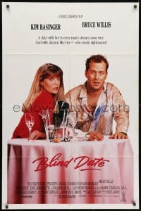 1b139 BLIND DATE int'l 1sh 1987 sexy Kim Basinger at table with down-on-his-luck Bruce Willis!