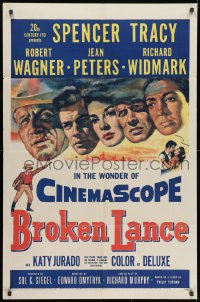 1b163 BROKEN LANCE 1sh 1954 artwork of Spencer Tracy, Robert Wagner, Jean Peters, Widmark!