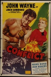 1b220 CONFLICT 1sh R1949 cool image of barechested boxer John Wayne and sexy Jean Rogers!
