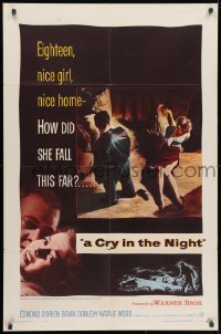 1b227 CRY IN THE NIGHT 1sh 1956 cool art of Raymond Burr & 18 year-old Natalie Wood!