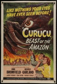 1b233 CURUCU, BEAST OF THE AMAZON 1sh 1956 Universal horror, cool monster art by Reynold Brown!