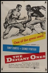 1b255 DEFIANT ONES 1sh 1958 art of escaped cons Tony Curtis & Sidney Poitier chained together!