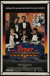 1b265 DINER 1sh 1982 Barry Levinson, Kevin Bacon, Daniel Stern, Mickey Rourke, art by Joe Garnett!