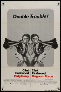 1b267 DIRTY HARRY/MAGNUM FORCE 1sh 1975 cool mirror image of Clint Eastwood, double trouble!
