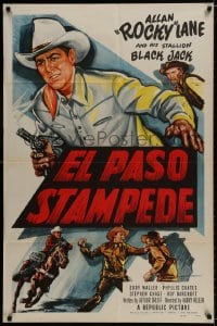 1b296 EL PASO STAMPEDE 1sh 1953 close up art of Rocky Lane with gun & punching bad guy!