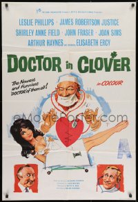 1b012 DOCTOR IN CLOVER English 1sh 1966 wacky artwork of doctor examining half-naked girl!
