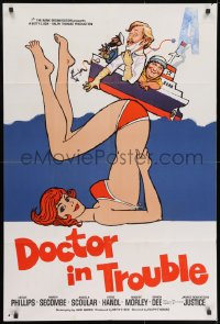 1b014 DOCTOR IN TROUBLE English 1sh 1972 wacky sexy artwork of girl in bikini underwater!