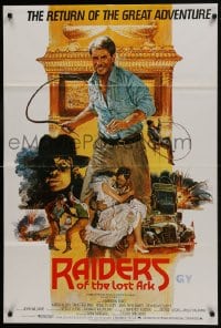 1b028 RAIDERS OF THE LOST ARK English 1sh R1982 great Brian Bysouth art of adventurer Harrison Ford!