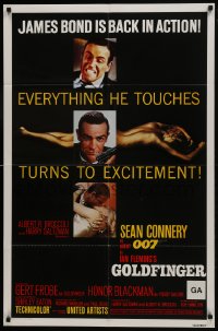 1b396 GOLDFINGER 1sh R1980 three great images of Sean Connery as James Bond 007!