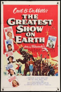 1b404 GREATEST SHOW ON EARTH 1sh 1952 best image of James Stewart, Betty Hutton & Emmett Kelly!